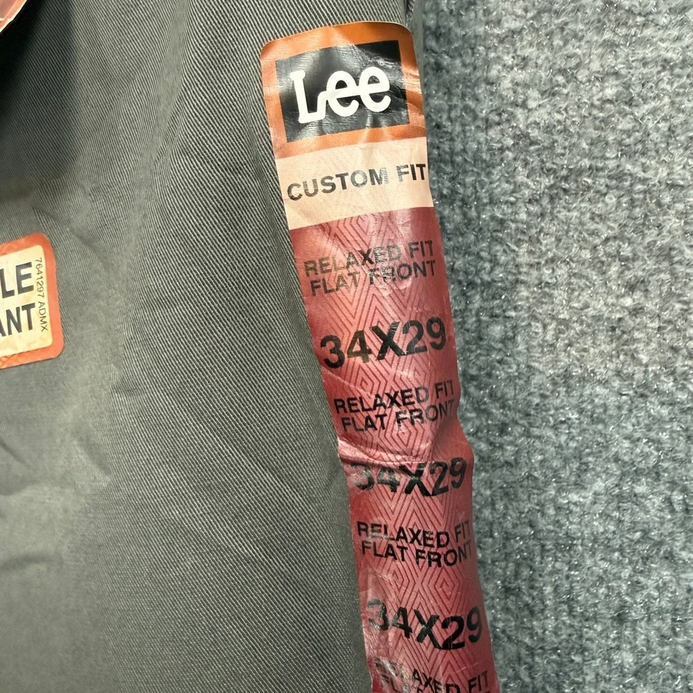 Lee Relaxed Fit Pants Mens 34x29 Gray Custom Fit‎ Wrinkle Resistant Chino NEW